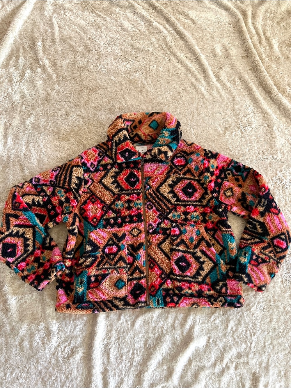 BILLABONG Woman's Aztec Southwestern Print Teddy Bear Jacket Size L